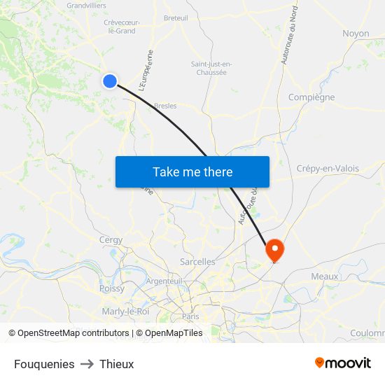 Fouquenies to Thieux map