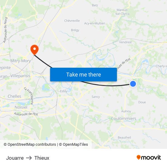 Jouarre to Thieux map