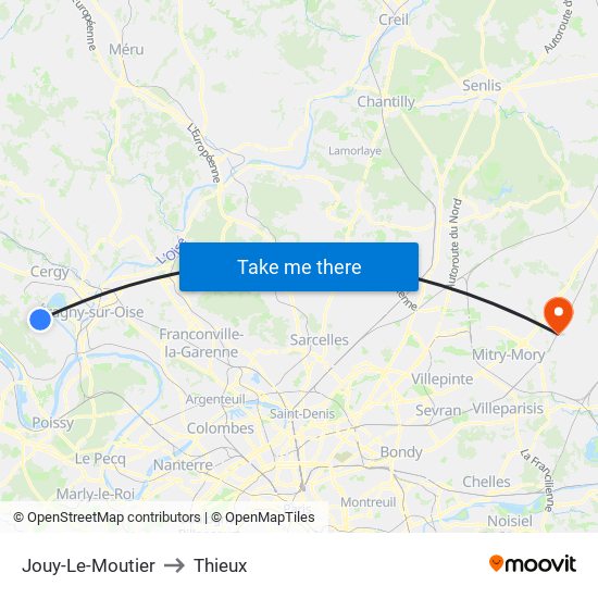 Jouy-Le-Moutier to Thieux map