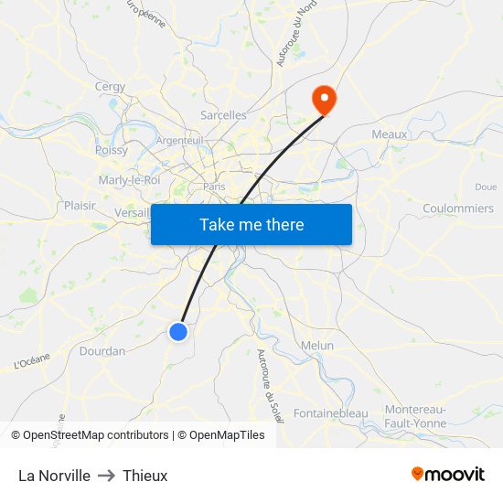 La Norville to Thieux map