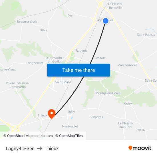 Lagny-Le-Sec to Thieux map