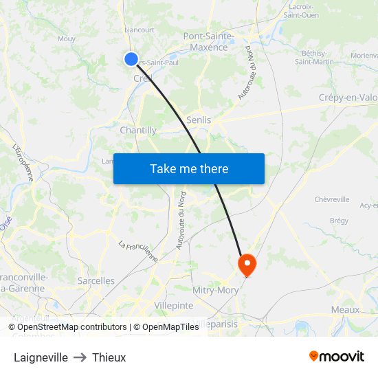 Laigneville to Thieux map