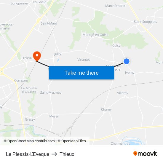 Le Plessis-L'Eveque to Thieux map