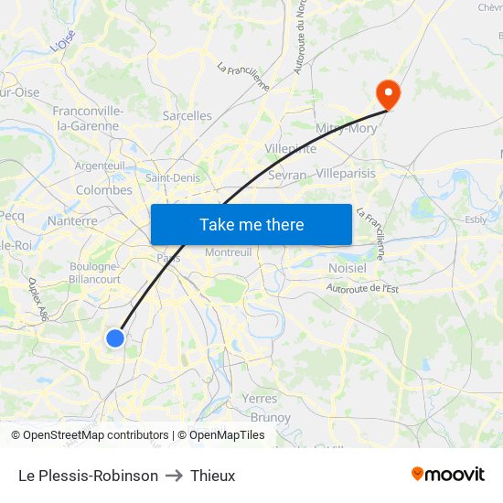Le Plessis-Robinson to Thieux map