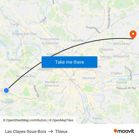 Les Clayes-Sous-Bois to Thieux map