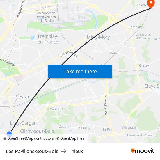 Les Pavillons-Sous-Bois to Thieux map