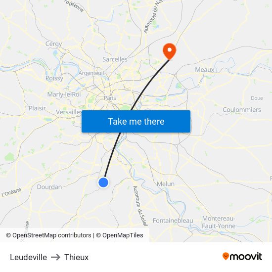 Leudeville to Thieux map