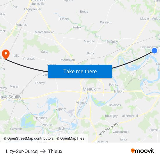 Lizy-Sur-Ourcq to Thieux map