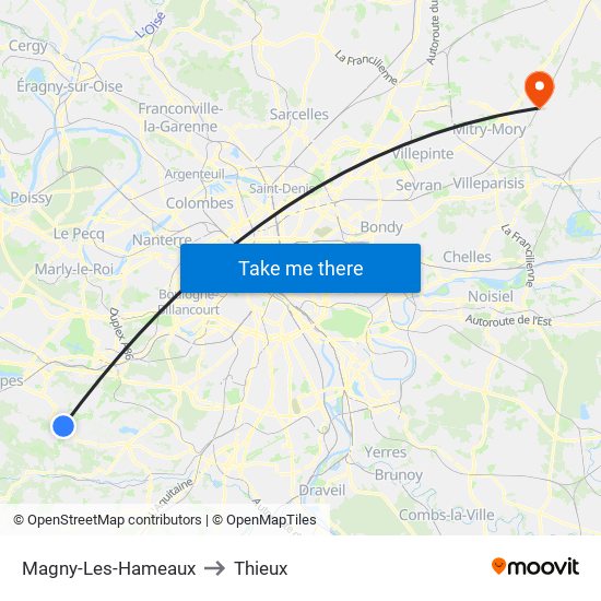 Magny-Les-Hameaux to Thieux map