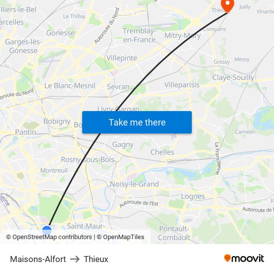 Maisons-Alfort to Thieux map