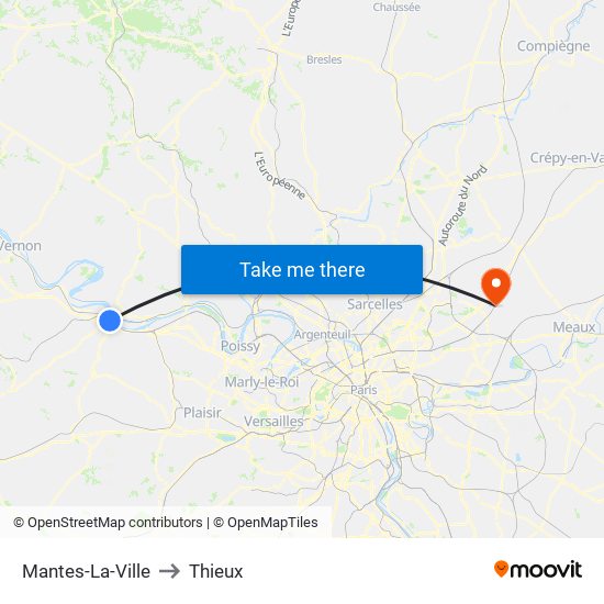 Mantes-La-Ville to Thieux map