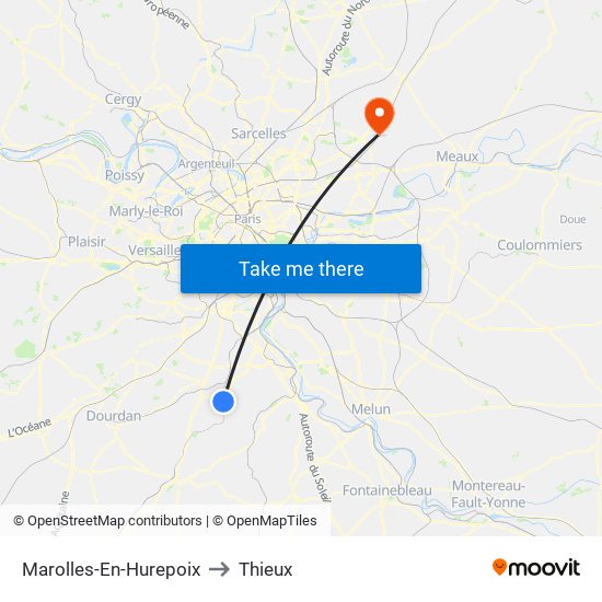 Marolles-En-Hurepoix to Thieux map