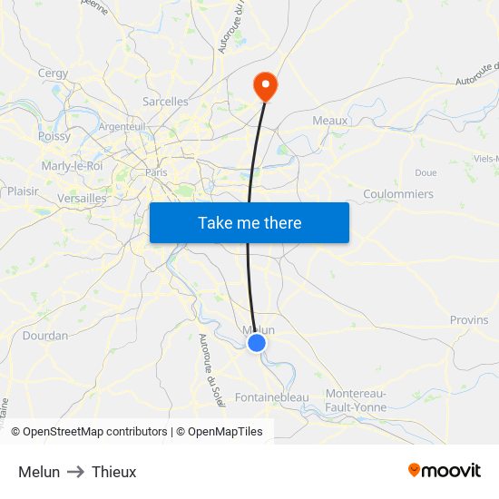 Melun to Thieux map