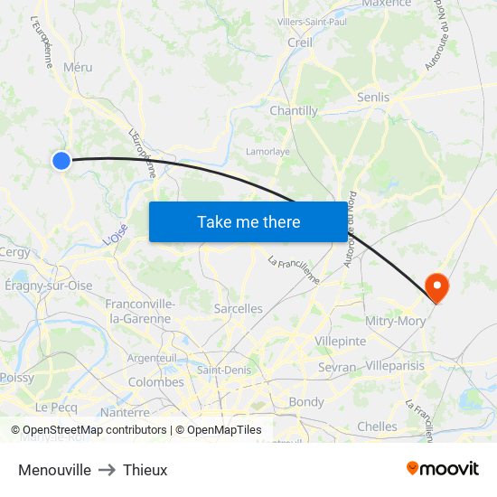 Menouville to Thieux map