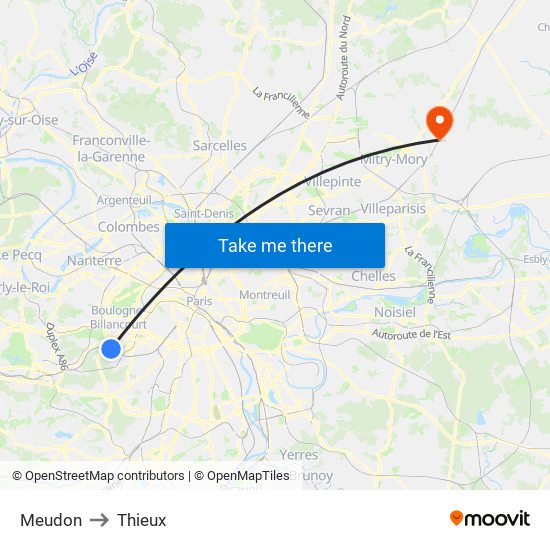 Meudon to Thieux map