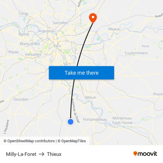 Milly-La-Foret to Thieux map