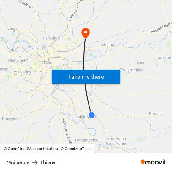 Moisenay to Thieux map