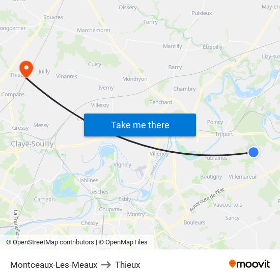 Montceaux-Les-Meaux to Thieux map