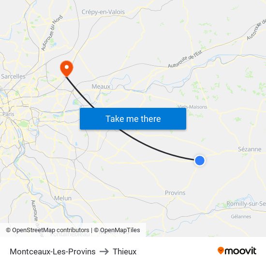 Montceaux-Les-Provins to Thieux map