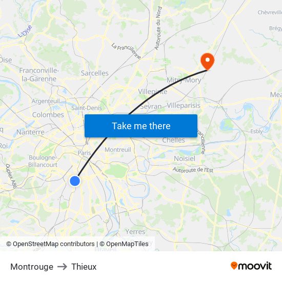 Montrouge to Thieux map