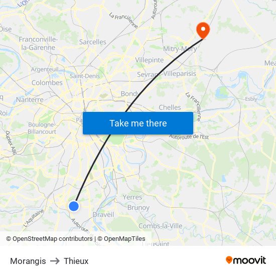 Morangis to Thieux map