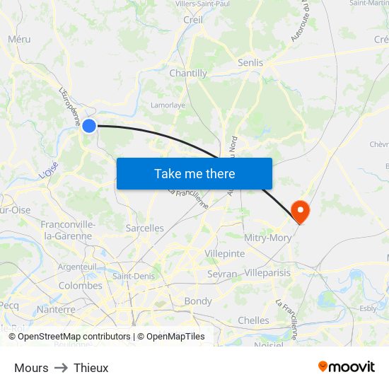 Mours to Thieux map