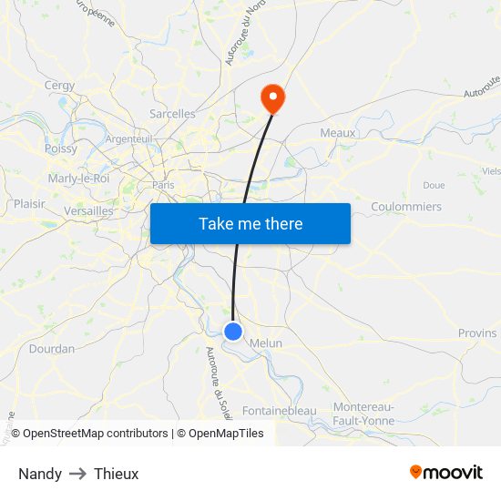 Nandy to Thieux map