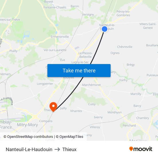 Nanteuil-Le-Haudouin to Thieux map