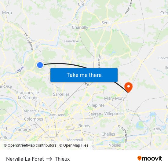 Nerville-La-Foret to Thieux map