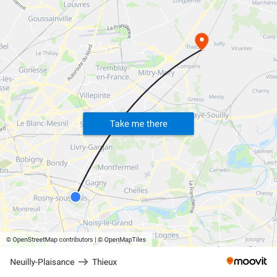 Neuilly-Plaisance to Thieux map