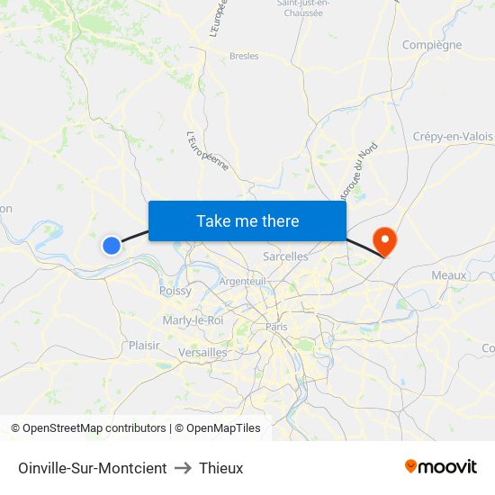 Oinville-Sur-Montcient to Thieux map