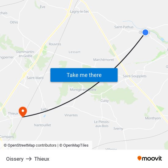 Oissery to Thieux map