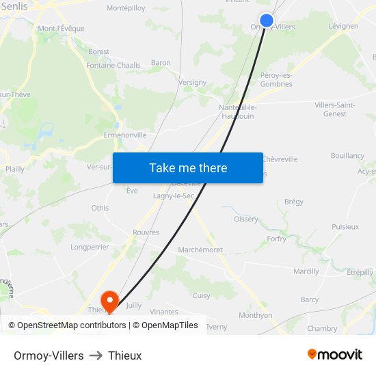 Ormoy-Villers to Thieux map