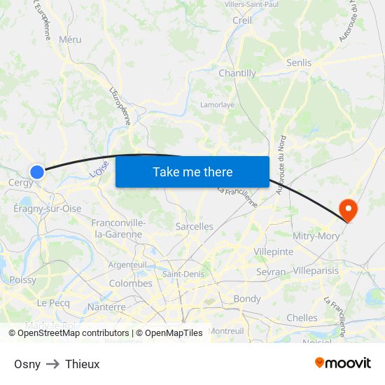 Osny to Thieux map