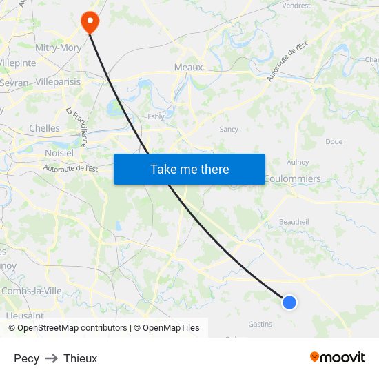Pecy to Thieux map