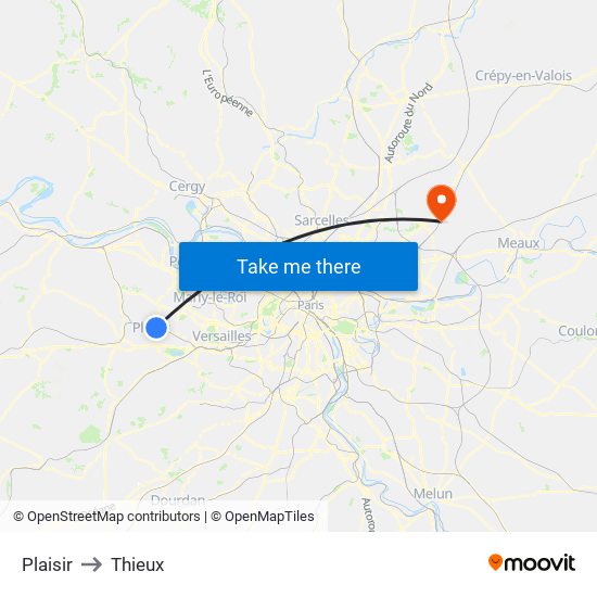 Plaisir to Thieux map