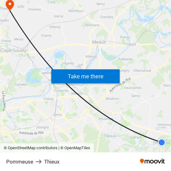 Pommeuse to Thieux map