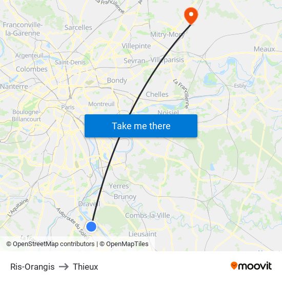 Ris-Orangis to Thieux map