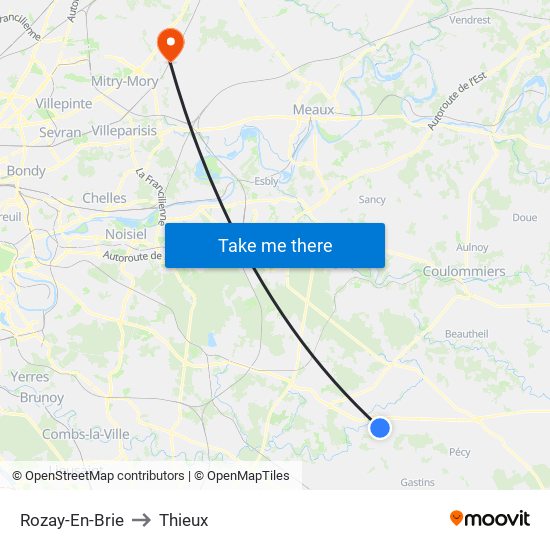 Rozay-En-Brie to Thieux map