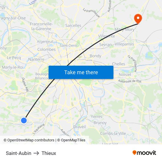 Saint-Aubin to Thieux map