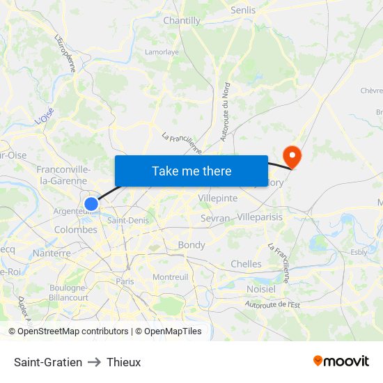 Saint-Gratien to Thieux map