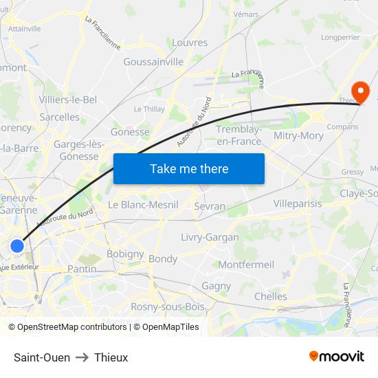 Saint-Ouen to Thieux map