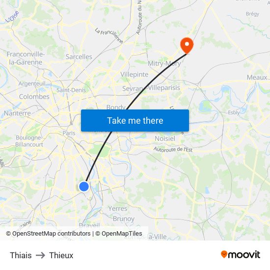 Thiais to Thieux map