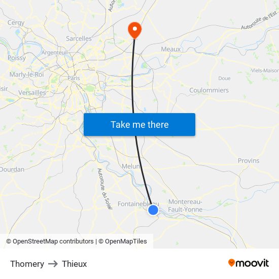 Thomery to Thieux map