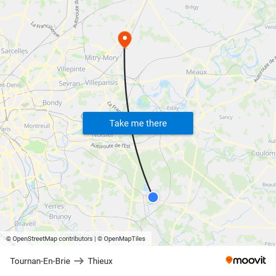 Tournan-En-Brie to Thieux map