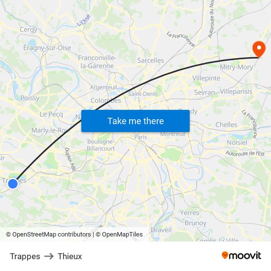 Trappes to Thieux map