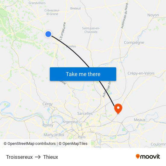 Troissereux to Thieux map