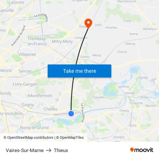 Vaires-Sur-Marne to Thieux map