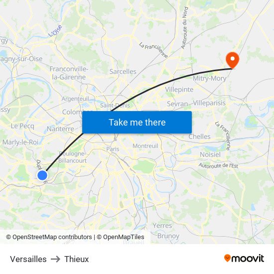 Versailles to Thieux map