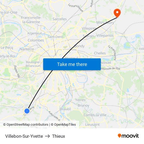 Villebon-Sur-Yvette to Thieux map